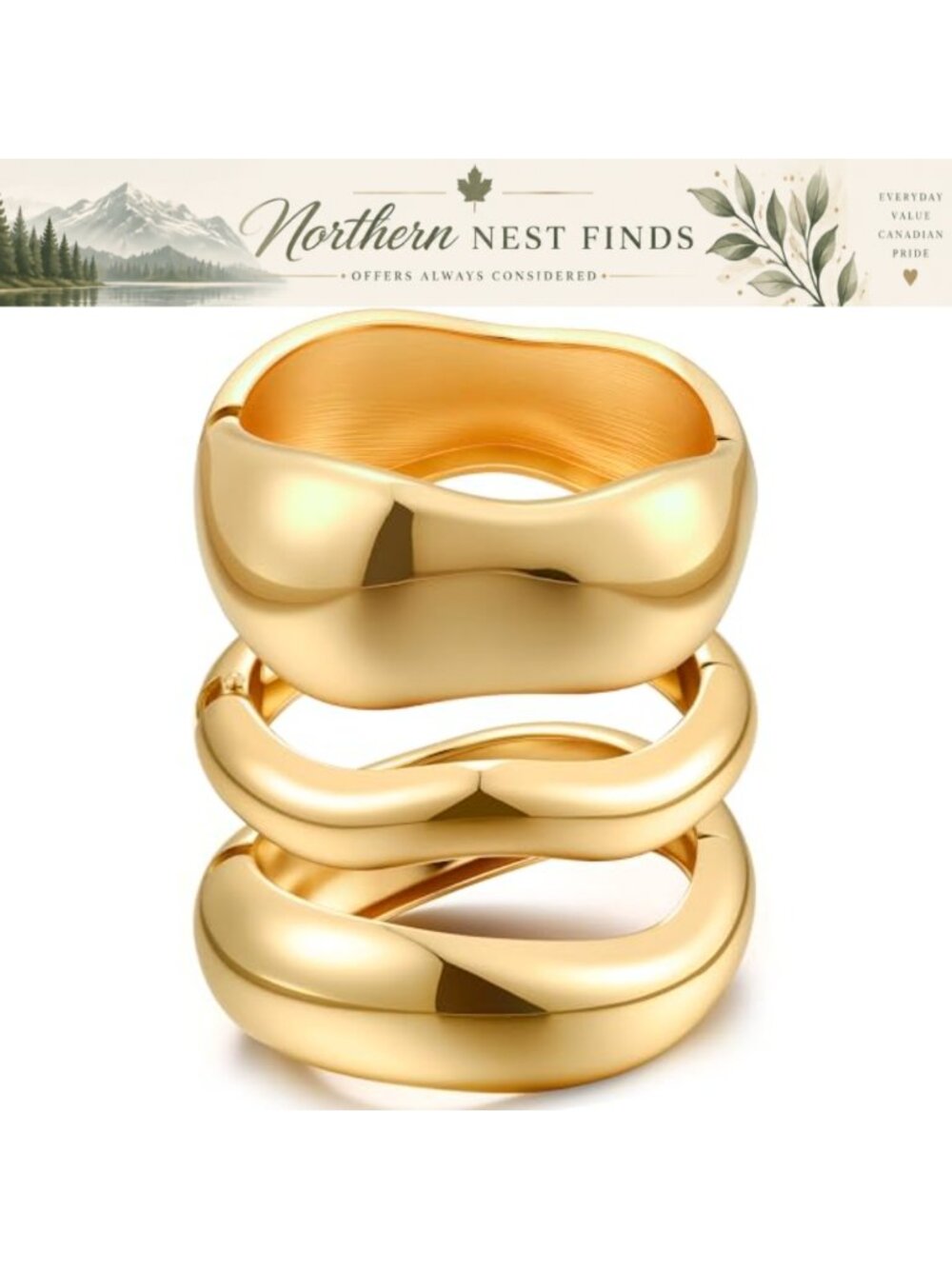 14k Gold Plated Chunky Bangle Bracelets Set Stackable Cuff
